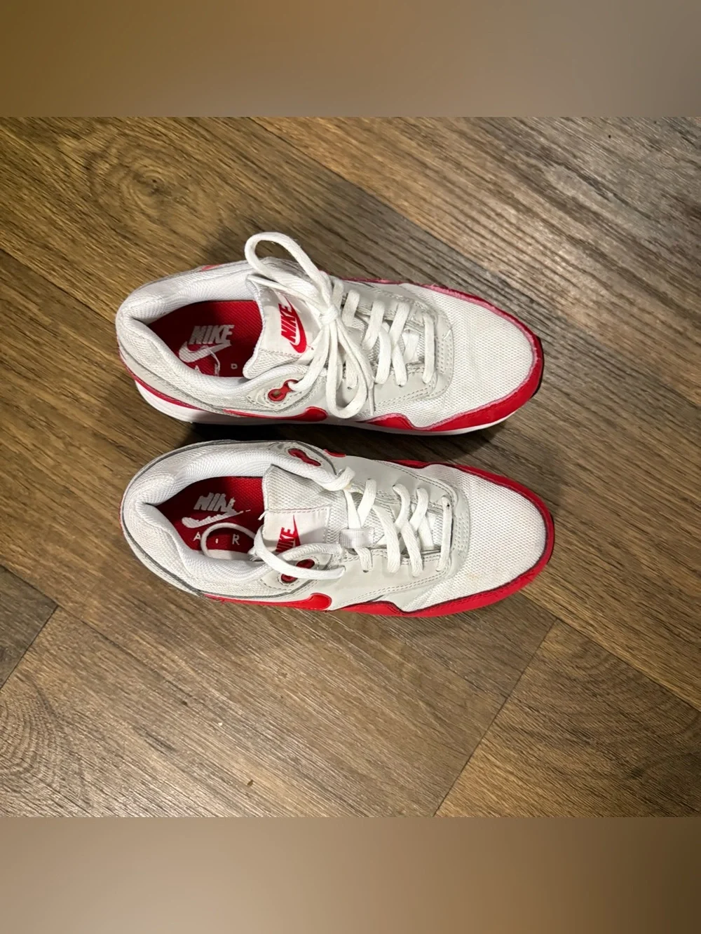 Nike White and Red Air Max 1 Sneakers Size 6 Women